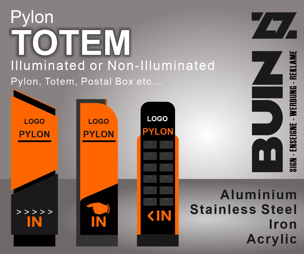 TOTEM-PYLON-BUIN-SIGN-Illuminated-Aluminium-Pylon-Totem-Producer-Europe-Istanbul-Amsterdam-paris-London-Norway-UK-BUIN SIGN - TOTEM Products - Near Me - Illuminated Totem - BUIN - Mobile